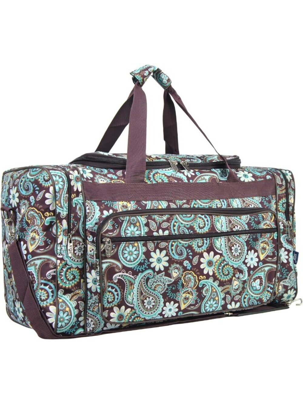 Large Teal Paisley Canvas Duffle Bag | Stylish Weekend Travel Tote, Sports Bag